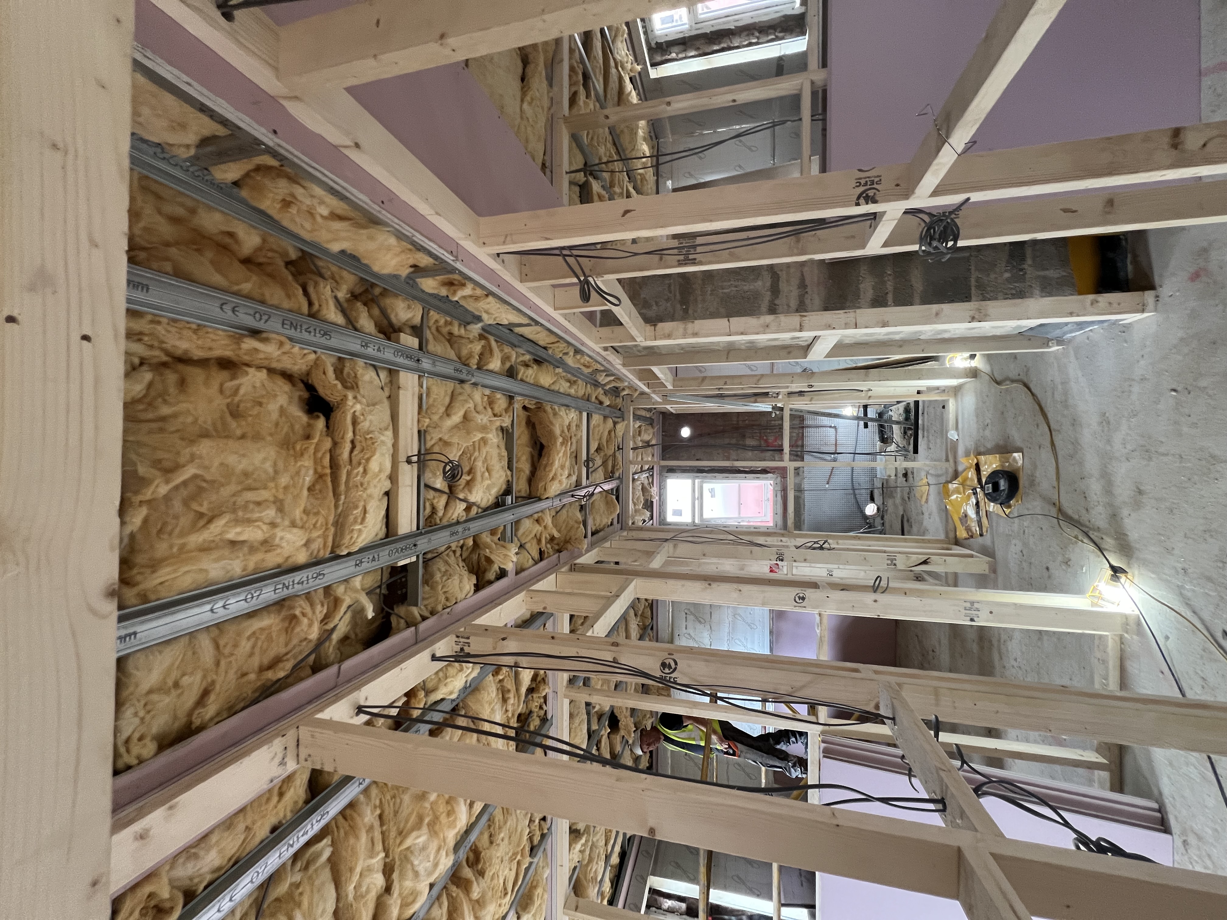 Stud wall partitioning and insulation during a full property refurbishment